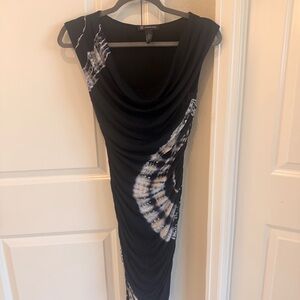 INC International Concepts Black Tie-Dye Ruched Sheath Dress